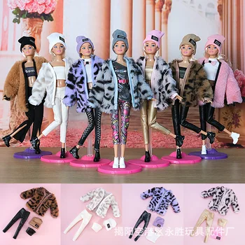 1 комплект кукольной одежды, плюшевое пальто, куртка, модный костюм, юбка, шляпа, брюки, подходит для 11,8-дюймовой куклы Барби, повседневная одежда