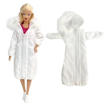 1 шт Белое хлопчатобумажное пальто для куклы Барби Толстовки Платье Длинная одежда Куртка на молнии Зимняя одежда для куклы 1/6 Аксессуары для игрушек