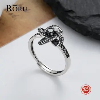 100% Серебро 925 пробы Серебряное кольцо с черным бриллиантом на палец открытого размера Ins Wind Index для женских и мужских свадебных украшений