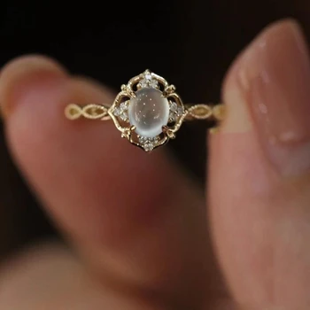 14-Каратное Позолоченное кольцо с натуральным лунным камнем 