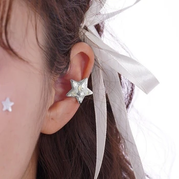 1ШТ Корейские модные Металлические серьги-клипсы с пентаграммой в виде звезды для женщин, горячие девушки, Harajuku, милые поддельные серьги для пирсинга, ювелирные изделия в стиле хип-хоп