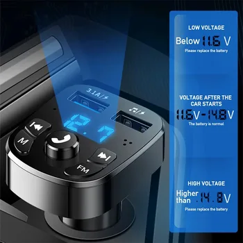 2-Портовое зарядное устройство для мобильного телефона Автомобильное быстрое зарядное устройство USB Быстрая зарядка Автомобильный Bluetooth 5.0 Радиомодулятор с глубокими басами MP3 Адаптер