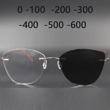 2020 Фотохромные очки для Близорукости из сплава Титана Без Оправы, Женские Мужские Сверхлегкие Квадратные Очки Для Близорукости