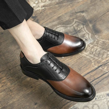 2022 Брендовая Мужская Повседневная обувь в Британском стиле, Кожаные Мужские Деловые Туфли-Оксфорды, Римское Мужское Свадебное платье, Клубные туфли-броги Ручной работы