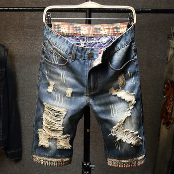2023 Летние Новые мужские рваные джинсы Уличная одежда Bi ole Fasion Vintae Blue Slim Denim Sort Брендовая одежда
