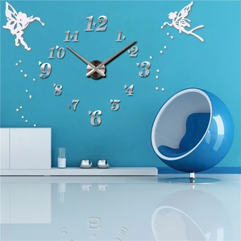 3D DIY Цифровые настенные часы Angel Большие часы Современный дизайн Акриловая зеркальная наклейка на стену Большие Кухонные подвесные часы