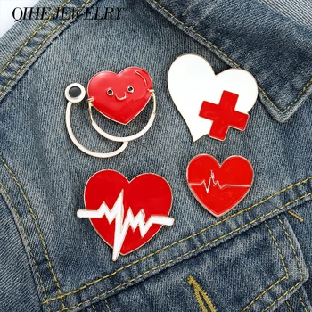 7 стилей красного сердца, стетоскоп, эмалевые булавки для лацканов, персонализированные украшения для медсестер, медицинские значки, подарок для врачей