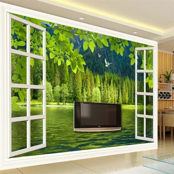 beibehang papel de parede Пользовательские обои 3d фреска окно зеленый пейзаж ТВ фон обои гостиная спальня 3d фреска