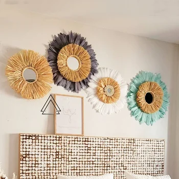 Ins Марокканское зеркало ручной работы из лафитового пера с цветочным узором для дома спальня гостиная столовая круглое украшение стен