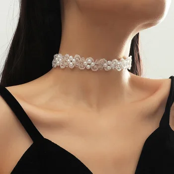 Ins Модное ожерелье ручной работы с жемчугом, хрусталем и цветами для женщин и девочек, Корейское милое ожерелье, летние украшения для шеи