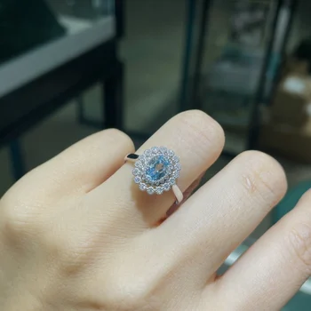J623 Аквамариновое кольцо Изысканные ювелирные изделия из чистого золота 18 карат с натуральными синими аквамариновыми драгоценными камнями Изысканные кольца