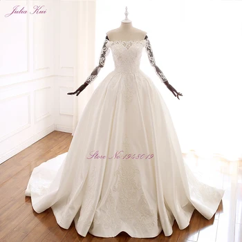 Julia Kui Элегантное свадебное платье трапециевидной формы без бретелек с кристаллами на рукавах и бантом сзади от Vestido De Noiva