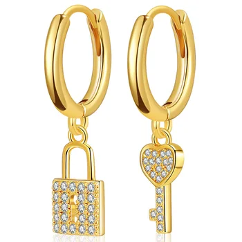 KMOKN 18-Каратный позолоченный модный замок-ключ, подходящие серьги для женщин и мужчин, отличный подарок для влюбленных
