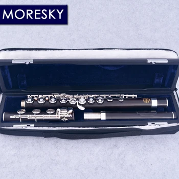 MORESKY 17-луночная флейта из черного дерева С открытым отверстием, Посеребренная Профессиональная Флейта E key Grenadilla Wood MFL-201