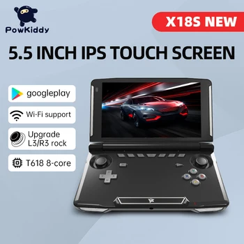 POWKIDDY Новые Черные Плееры для Видеоигр X18S с системой Android 11 Портативная Консоль с 5,5-дюймовым Откидным Сенсорным IPS-экраном с чипом T618 PS2