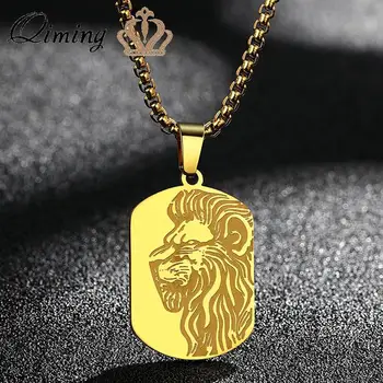 QIMING Ручной работы Собачий жетон с подвеской в виде льва, ожерелье, мужские панк-украшения, изящное ожерелье с животными, женский подарок