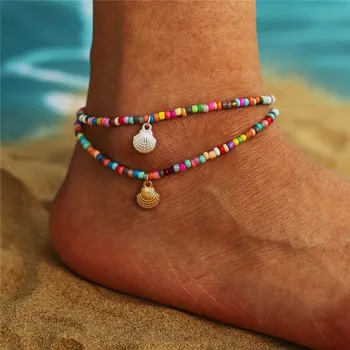 TOBILO Новые браслеты ручной работы с разноцветным бисером на ножной браслет в богемном золотом цвете в виде ракушки на ножке, пляжные украшения для ног
