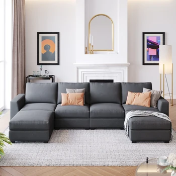 U-образный диван из 3 частей со съемными пуфиками, простой и элегантный, подходит для гостиных, апартаментов и приемных.