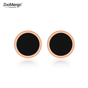 ZooMango 8/10 мм Геометрические серьги для девочек из нержавеющей стали, цвет розового золота, черные акриловые круглые серьги-гвоздики для женщин ZE17027