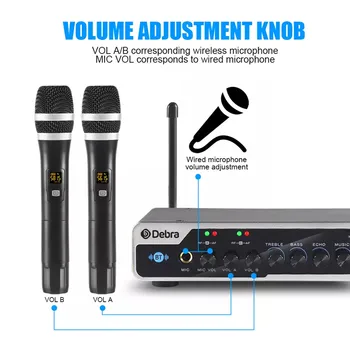 Аудио E02U Караоке UHF Двухканальный беспроводной микрофон для караоке микрофонов Металлический беспроводной ручной микрофонный передатчик