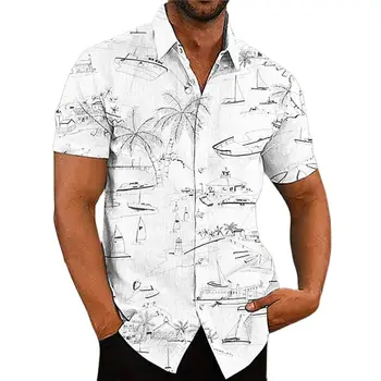 Большие размеры 2023, Новые мужские гавайские рубашки с 3D принтом кокосовой пальмы, модные топы с короткими рукавами, повседневная мужская одежда