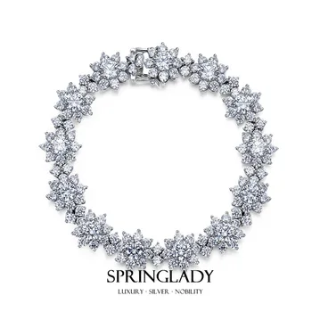 Браслет SpringLady Sunflower из серебра S925 пробы, имитирующий бриллиантовый браслет ручной работы в форме цветка
