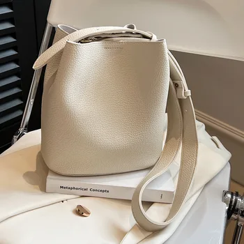 Брендовая Дизайнерская женская сумка через плечо из искусственной кожи, Простая сумка через плечо, сумка-ведро, тренд 2023 года