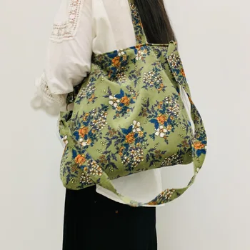 Винтажная тканевая сумка с вельветовым цветком, сумка на одно плечо, сумка через плечо, свежая женская сумка, литература и искусство, сумки большой емкости