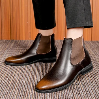Винтажные Мужские Ботинки из Натуральной Кожи С Высоким Берцем, Черные, Коричневые Ботинки 