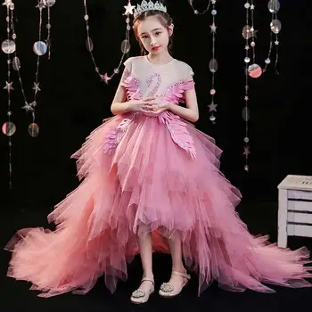 Детское коктейльное бальное платье для поезда для маленьких девочек, детское Розовое праздничное платье принцессы для девочек-подростков, платья для выступлений