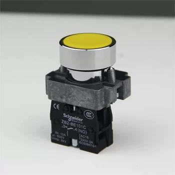 Желтый кнопочный выключатель с плоской головкой XB2-BA51C (ZB2BZ101C + ZB2BA5C) с самовосстановлением - нормально открытый, размер отверстия 22 мм