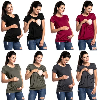 Женская одежда для беременных, футболка для грудного вскармливания, повседневное для беременных с коротким рукавом и боковым отверстием  