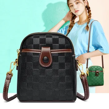 Женские классические клетчатые сумки через плечо, высококачественная кожаная сумка через плечо, трендовая сумочка простого дизайна, маленькая сумка-мессенджер Lady 2023