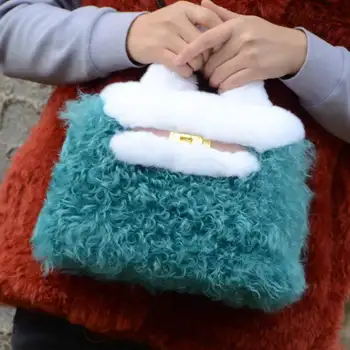 Женские сумки Ms.Minshu, женская сумка для девочек из натурального меха ягненка и кролика Рекс