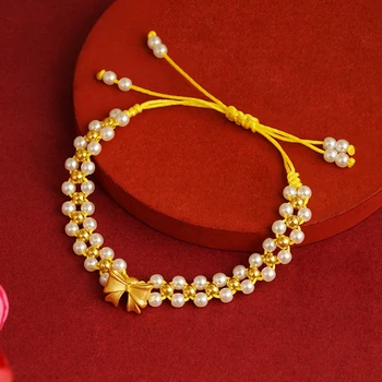 Женский браслет, цепочка на запястье, Бусины, Плетение бантом, Роскошная Элегантная Мода, Цвет золота 18 карат, красивые украшения, подарок