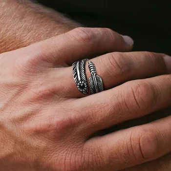 Кольцо с пером в стиле бохо, кольцо с оберткой из нержавеющей стали для мужчин, кольцо для большого пальца, кольцо с листьями, ювелирные изделия в стиле бохо