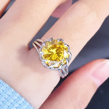 Кольцо серебряного цвета с желтым кубическим цирконием, аксессуары для женщин, ювелирные изделия Love Ring, модные ювелирные изделия, эстетичные кольца для женщин