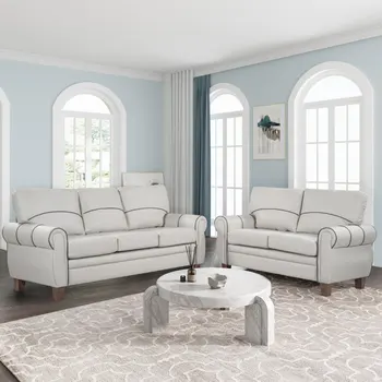 Комплект диванов для гостиной середины века, Классический Мягкий диван из 2 частей с подлокотниками на колесиках для дома или офиса (2 + 3 места)