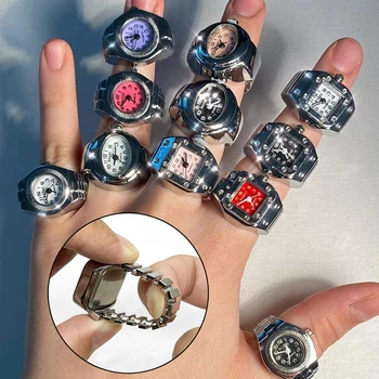 Креативные кварцевые часы на палец, кольцо для женщин, мужские Парные кольца, цифровые часы, Эластичные кольца на палец в стиле панк, ювелирные часы