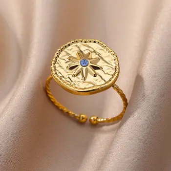 Круглые кольца-компасы с цирконием Для женщин, Позолоченное Открытое Регулируемое кольцо, Винтажные украшения для вечеринок, Подарок anillos mujer
