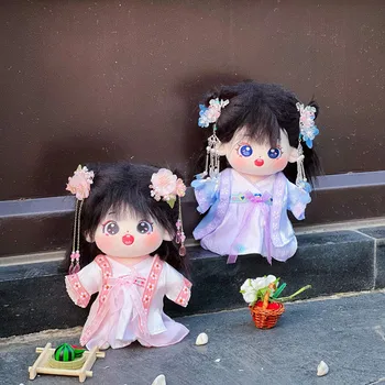Кукольная одежда для 20-сантиметровых кукол-идолов, юбка в древнем стиле Hanfu, хлопковая кукольная одежда, аксессуары для платья, заколка без атрибутов.