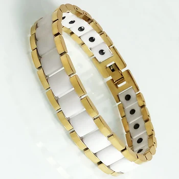 Магнитные мужские браслеты Masuline Energy Health Care на руку, белый керамический браслет для женщин, нарукавная повязка из нержавеющей стали золотого цвета