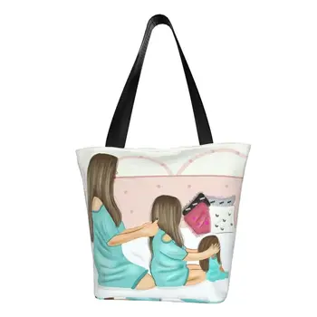 Милые мультяшные сумки для покупок Family Love, портативная холщовая сумка для покупок через плечо, сумка для мамы и ребенка
