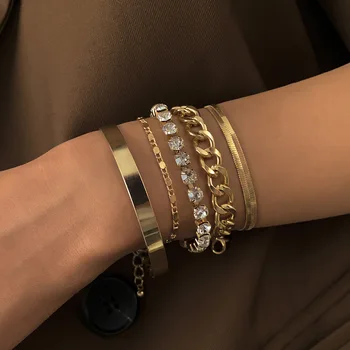 Многослойные кубинские браслеты-цепочки с цирконием для женщин и мужчин, позолоченный браслет-оберег из нержавеющей стали, новый свадебный ювелирный подарок 2023 года.
