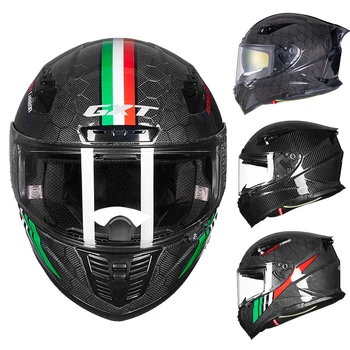 Мотоциклетный карбоновый шлем GXT, мужской и женский шлем, зимний, с полным покрытием, индивидуальный мотоциклетный шлем для бега, противотуманный