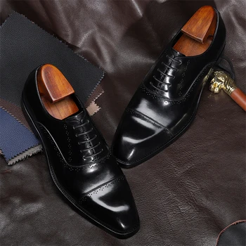 Мужская официальная обувь Оксфорды из натуральной кожи для мужчин, нарядные свадебные мужские броги, офисная обувь на шнуровке, мужская обувь 2020