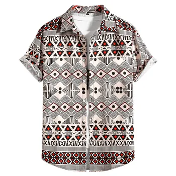 Мужские Повседневные Пляжные рубашки с коротким рукавом и пуговицами, Стильная Гавайская рубашка с Африканским этническим принтом, Мужская Camisa Social Masculina