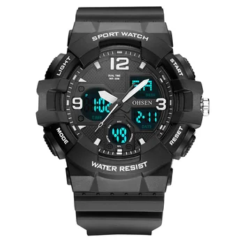 Мужские цифровые часы OHSEN, кварцевые светодиодные Аналоговые цифровые водонепроницаемые мужские наручные часы, черные силиконовые часы для дайвинга Reloj Masculino