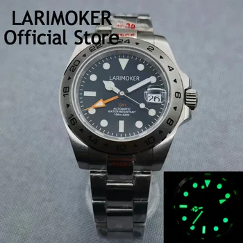 Мужские часы LARIMOKER 40 мм с ярким черным циферблатом и зеленой люминесценцией NH34A GMT Автоматические часы oyster jubilee ремешок