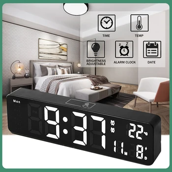 Настенные часы Nordic LED Digtal с голосовым управлением Smart Dual Alarm Электронные часы Домашний декор для гостиной спальни Бесплатная доставка